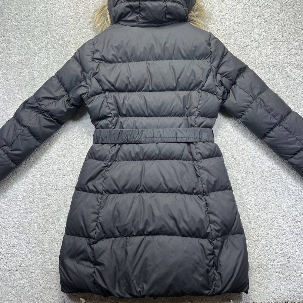 Uniqlo Puffer Parka Jacket Womens Medium Black Down Faux Fur Hood Belted Outdoor - Picture 12 of 16